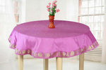Calming lavender sari tablecloth laid on a dining table