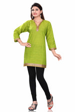 Green sari kurti tunic shown draped on a model