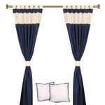 Cream raw silk curtain and cushion cover set shown together