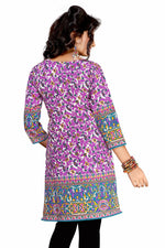 Lavender sari kurti tunic shown draped on a model