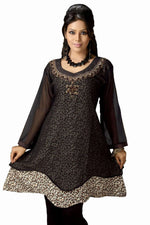 Black georgette kurti tunic shown draped on a model