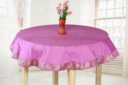 Calming lavender sari tablecloth laid on a dining table