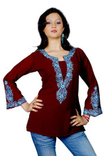Brown georgette kurti tunic shown draped on a model