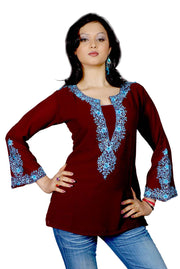 Brown georgette kurti tunic shown draped on a model