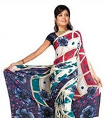 Georgette sari shown draped on a model