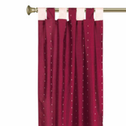 Maroon sari tab top curtains hung at a window