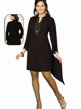 Black georgette kurti tunic shown draped on a model