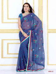 Dark blue georgette sari shown draped on a model