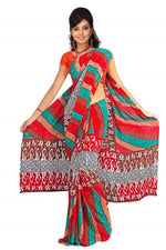 Georgette sari shown draped on a model