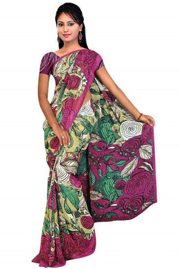 Georgette sari shown draped on a model