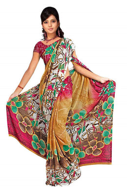 Georgette sari shown draped on a model