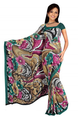 Georgette sari shown draped on a model