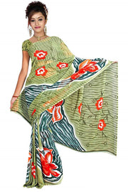 Georgette sari shown draped on a model