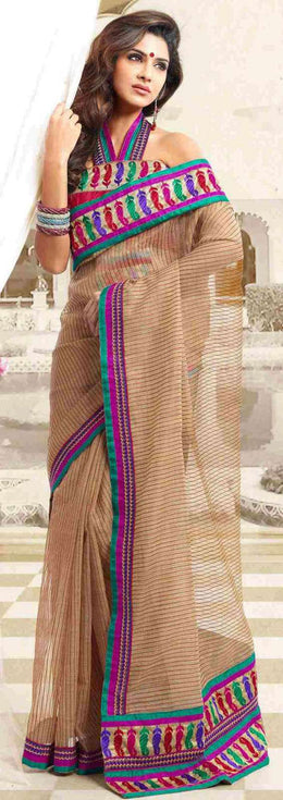 Georgette sari shown draped on a model