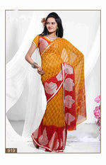 Georgette sari shown draped on a model