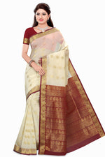 White art silk sari shown draped on a model